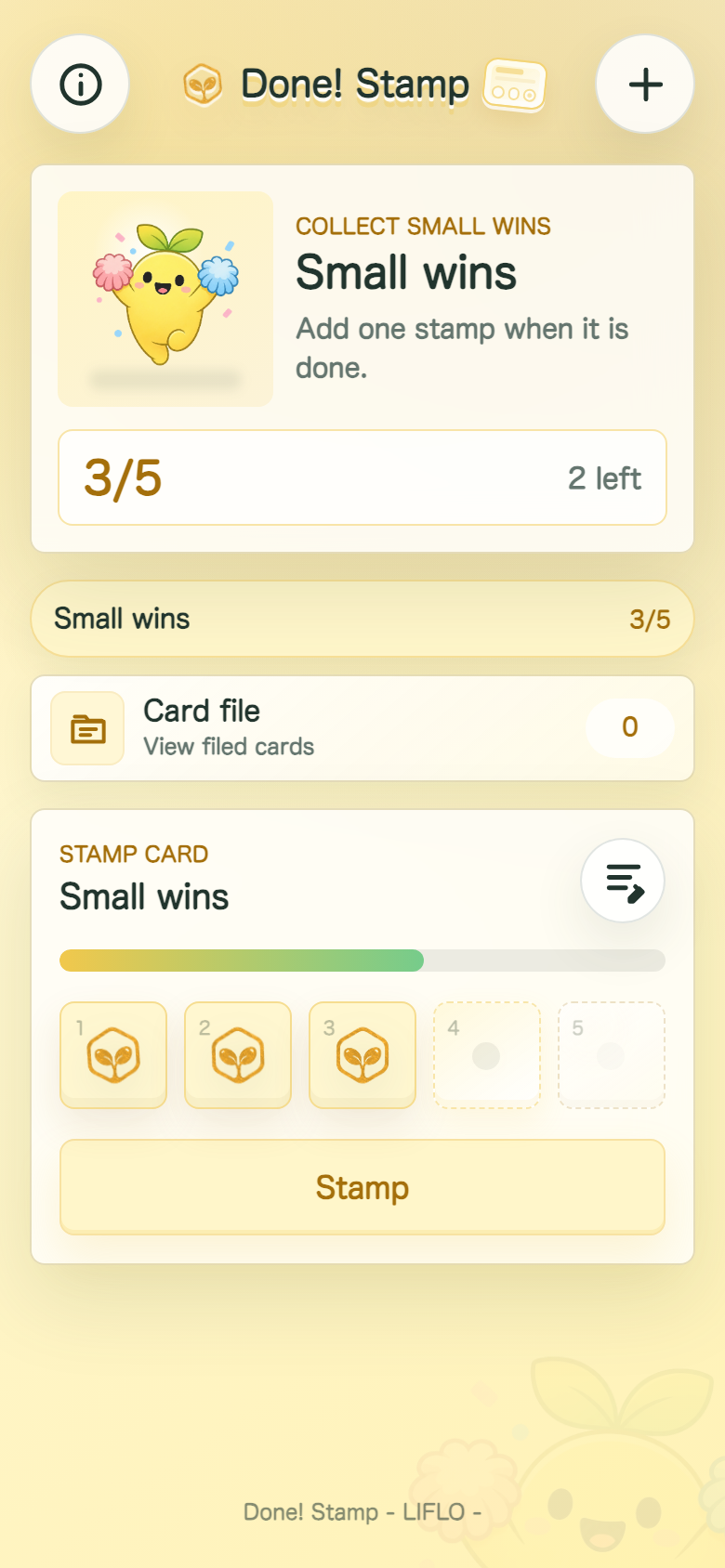Main screen of Done! Stamp Card