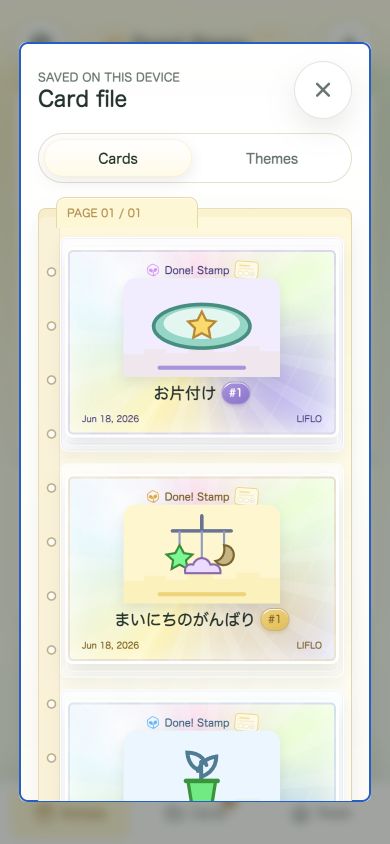 Card file with completed cards