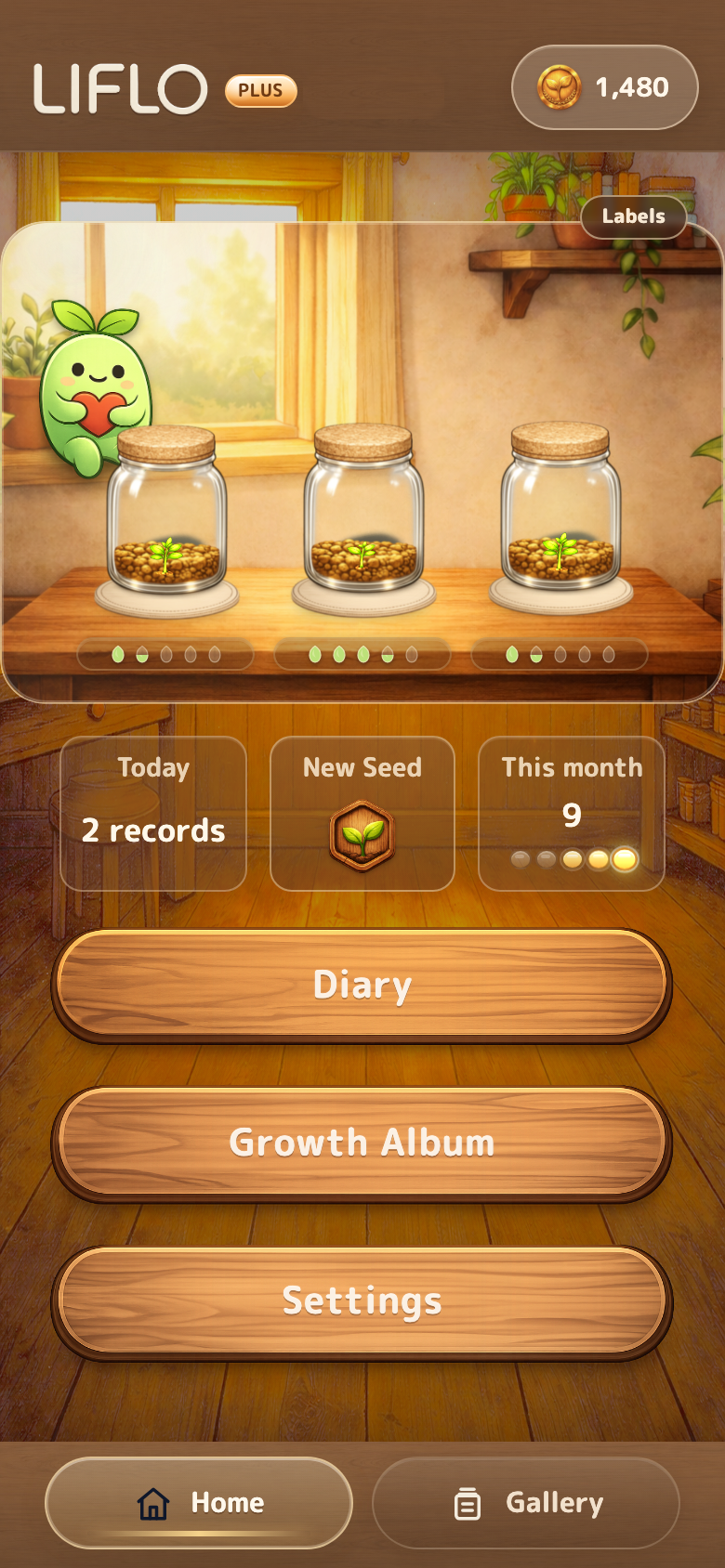 LIFLO home screen showing today's record, new seeds, and monthly records
