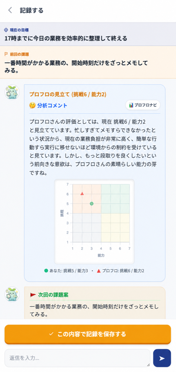 プロフロのAI整理と次の課題画面